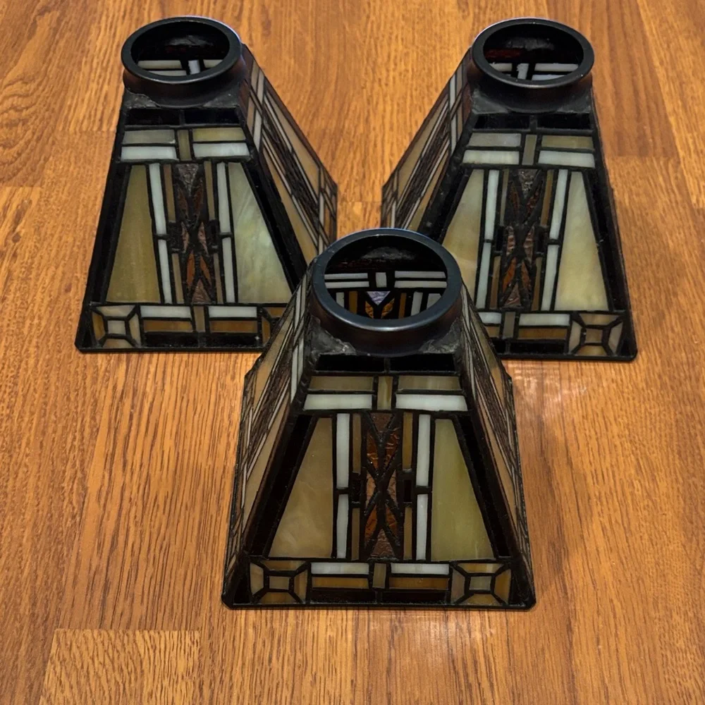 Tiffany Style Stained Glass Pendant Lamp Shades Set Of 3 - Picture 1 of 6